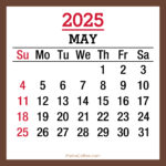 May 2025 Monthly Calendar, Printable Free, Brown, Sunday Start