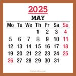May 2025 Monthly Calendar with Holidays, Printable Free, Beige, Monday Start