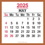 May 2025 Monthly Calendar with Holidays, Printable Free, Beige, Sunday Start