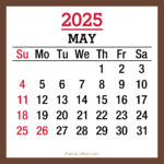 May 2025 Monthly Calendar with Holidays, Printable Free, Brown, Sunday Start