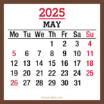 May 2025 Monthly Calendar with UK Holidays, Printable Free, Brown