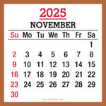 November 2025 Monthly Calendar, Printable Free, Beige, Sunday Start