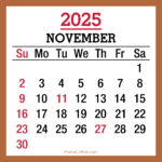 November 2025 Monthly Calendar with Holidays, Printable Free, Beige, Sunday Start