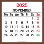 November 2025 Monthly Calendar with UK Holidays, Printable Free, Brown