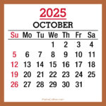 October 2025 Monthly Calendar, Printable Free, Beige, Sunday Start