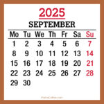 September 2025 Monthly Calendar, Printable Free, Beige, Monday Start