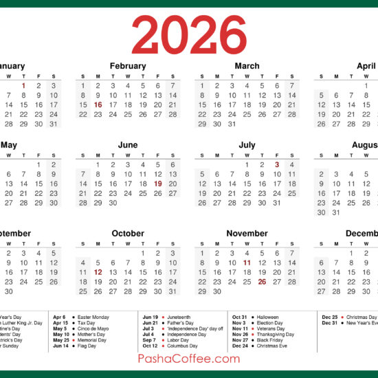 2026 Calendar with Holidays, Printable Free, Horizontal, Red ...