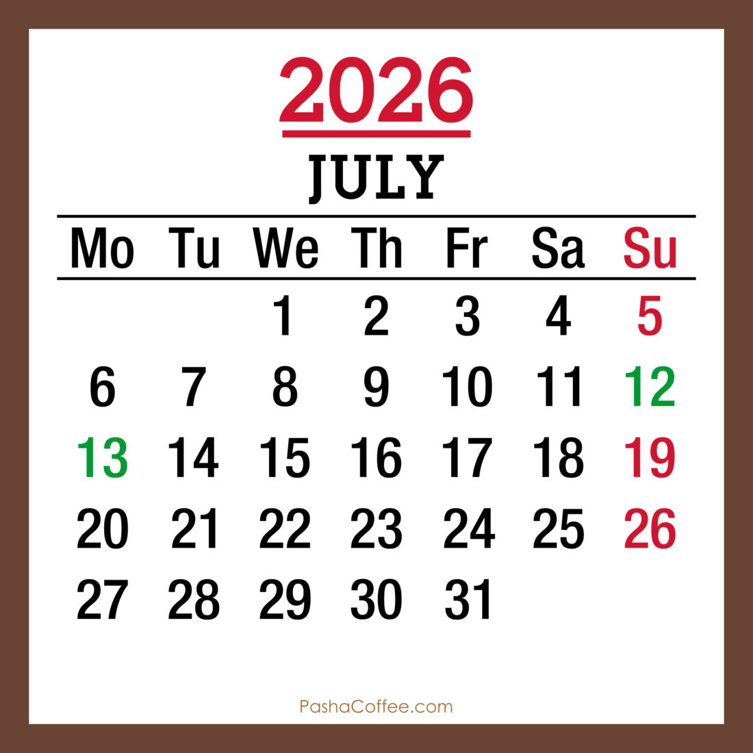 July 2026 Monthly Calendar with UK Holidays, Printable Free, Monday
