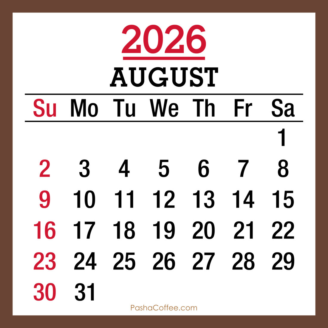 August 2026 Monthly Calendar with Holidays, Printable Free, Sunday ...