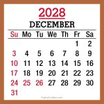 December 2028 Monthly Calendar with Canada Holidays, Printable Free, Sunday Start 2028-Calendar-Canada-Holidays-December-Beige-SS-001