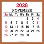November 2028 Monthly Calendar with Canada Holidays, Printable Free, Sunday Start 2028-Calendar-Canada-Holidays-November-Beige-SS-001