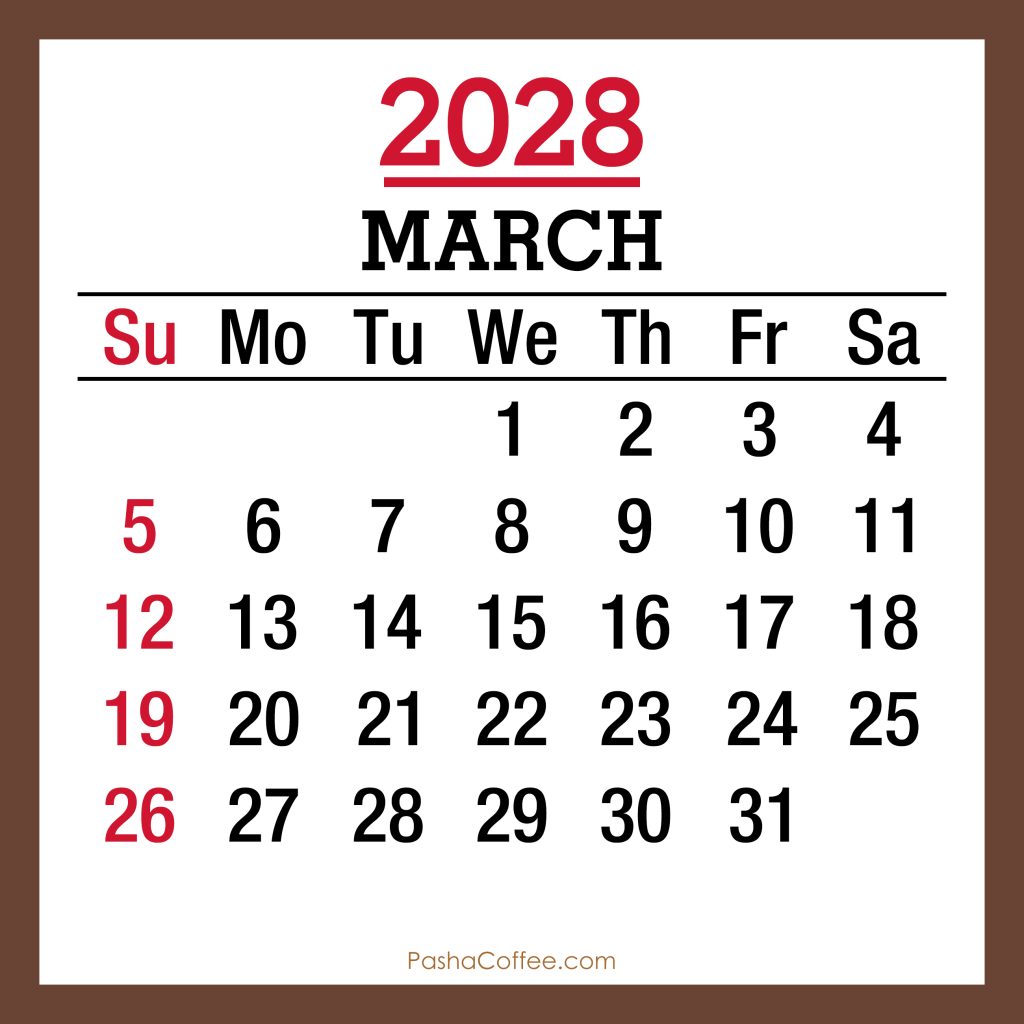 March 2028 Monthly Calendar with Holidays, Printable Free, Sunday Start ...