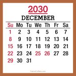 December 2030 Monthly Calendar with Canada Holidays, Printable Free, Sunday Start 2030-Calendar-Canada-Holidays-December-Beige-SS-001