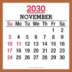 November 2030 Monthly Calendar with Canada Holidays, Printable Free, Sunday Start 2030-Calendar-Canada-Holidays-November-Beige-SS-001