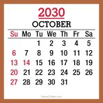 October 2030 Monthly Calendar with Canada Holidays, Printable Free, Sunday Start 2030-Calendar-Canada-Holidays-October-Beige-SS-001
