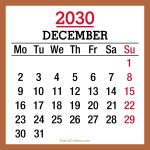 December 2030 Monthly Calendar, Printable Free, Monday Start 2030-Calendar-December-Beige-MS-001