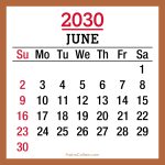 June 2030 Monthly Calendar, Printable Free, Sunday Start 2030-Calendar-June-Beige-SS-001
