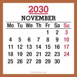 November 2030 Monthly Calendar, Printable Free, Monday Start 2030-Calendar-November-Beige-MS-001