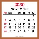 November 2030 Monthly Calendar, Printable Free, Sunday Start 2030-Calendar-November-Beige-SS-001