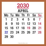 April 2030 Monthly Calendar with UK Holidays, Printable Free, Monday Start 2030-Calendar-UK-Holidays-April-Beige-MS-001