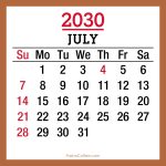 July 2030 Monthly Calendar with Holidays, Printable Free, Sunday Start 2030-Calendar-US-Holidays-July-Beige-SS-001