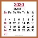 March 2030 Monthly Calendar with Holidays, Printable Free, Sunday Start 2030-Calendar-US-Holidays-March-Beige-SS-001